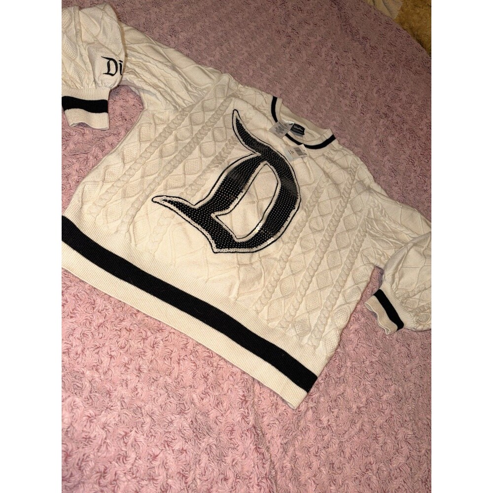 Disneyland Women Sequin Sweater Her Universe White Stripe Disney Parks Fall NWT